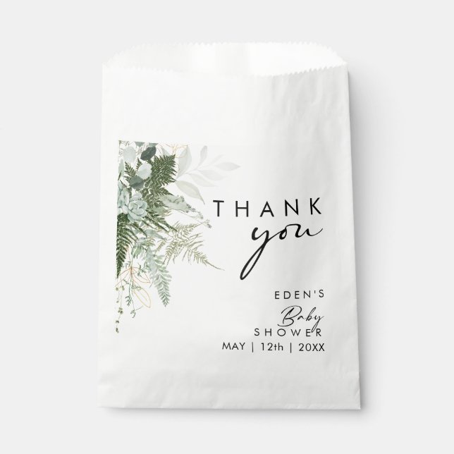 Modern Greenery and Gold Baby Shower Thank You Favour Bag (Front)