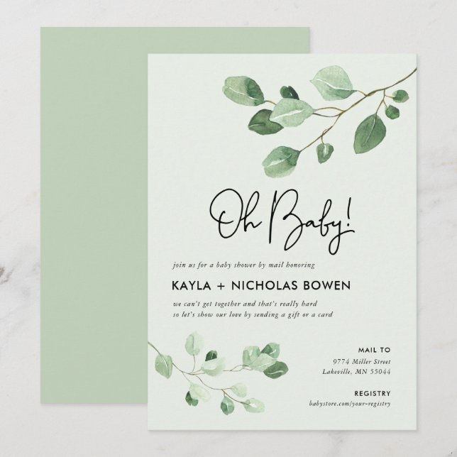 Modern Greenery Baby Shower by Mail Invitation (Front/Back)