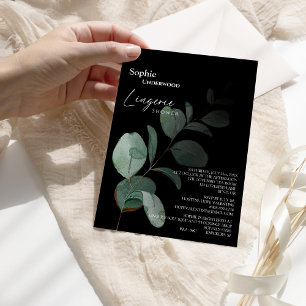 Modern Greenery Black Bridal Lingerie Shower Invitation