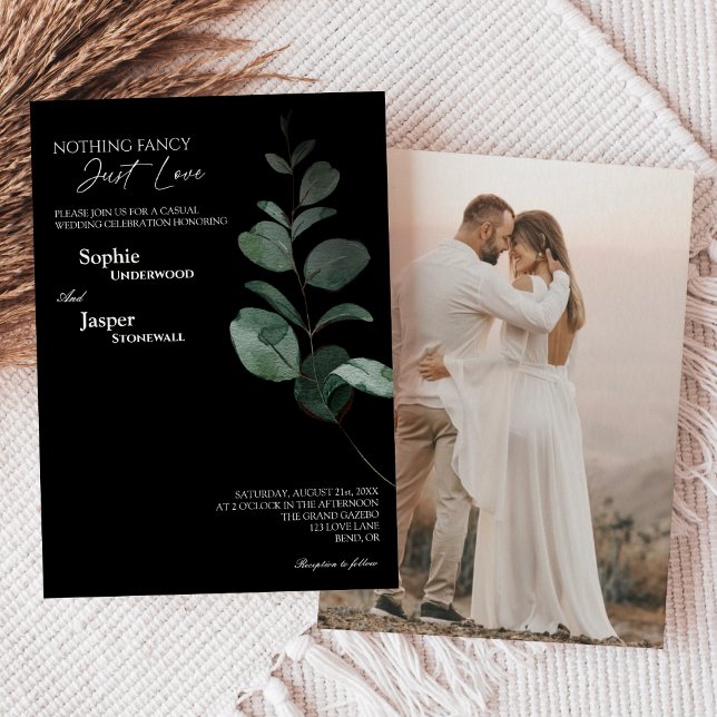 Modern Greenery Black Nothing Fancy Photo Wedding Invitation (Creator Uploaded)