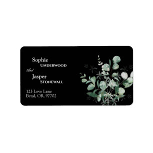 Modern Greenery Black Wedding Address Label