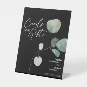 Modern Greenery Black Wedding Cards and Gifts Sign