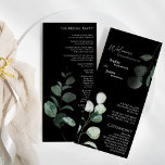 Modern Greenery Black Wedding Flat Program<br><div class="desc">This modern greenery black wedding flat program design features easy mix and match coordinating styles in black and white with delicate greenery elements adding graceful flourish around simple sophisticated typography and lovely minimal calligraphy script. The watercolor eucalyptus and other botanical leaves arch beautifully throughout, with dark emerald fading in an...</div>