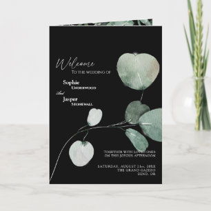 Modern Greenery Black Wedding Folded Program