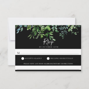 Modern Greenery Black Wedding Food Allergy RSVP