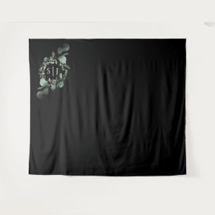Modern Greenery Black Wedding Photo Backdrop Tapestry