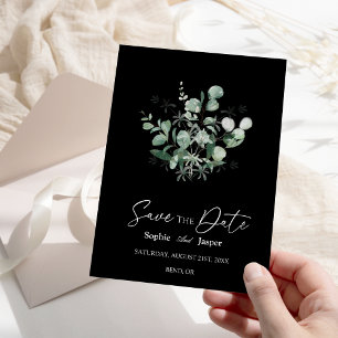 Modern Greenery Black Wedding Save The Date