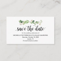 Modern Greenery, Black, Wedding Save the date