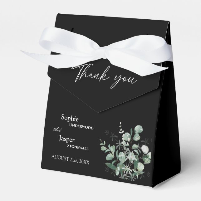 Modern Greenery Black Wedding Thank You Favor Box (Front Side)