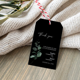 Modern Greenery Black Wedding Thank You Gift Tag