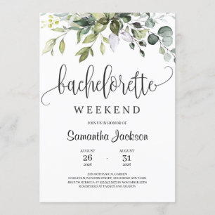 Modern greenery boho foliage bachelorette weekend invitation