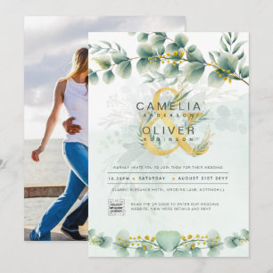 Modern Greenery Botanical Gold Wedding Invitation