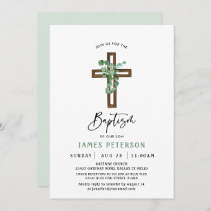 Modern Greenery Boy Baptism Celebration Invitation