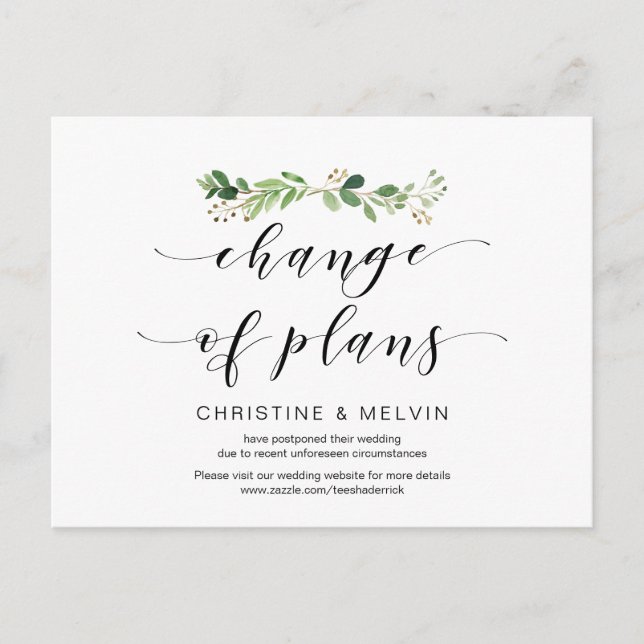 Modern Greenery, Change of plans Postponed Postcard (Front)