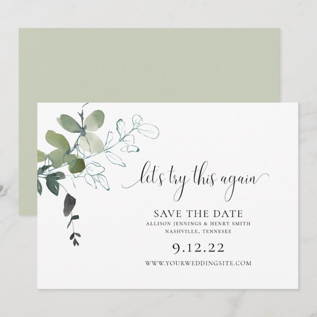 Modern Greenery Change the Date Wedding Save The D (Front/Back)