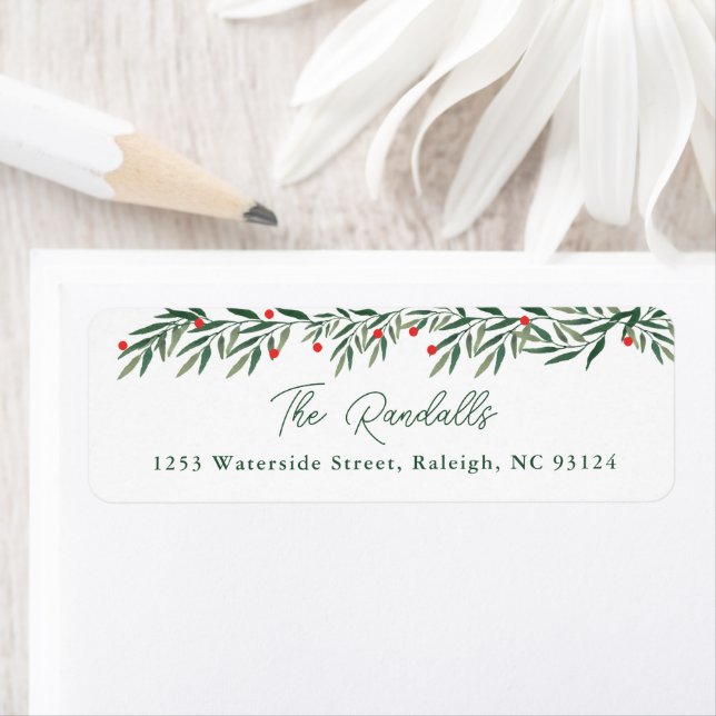 Modern Greenery Christmas Card Return Address (Insitu)
