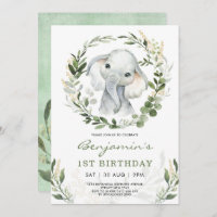 Modern Greenery Elephant | Green Gold 1st Birthday