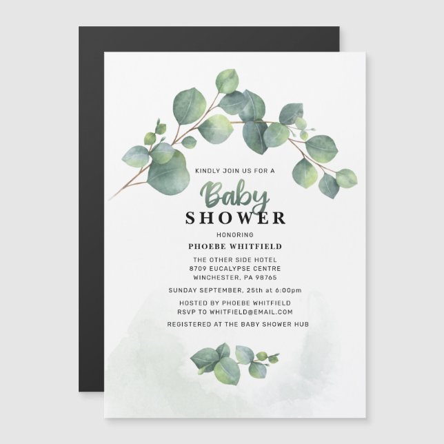 Modern Greenery Eucalyptus Baby Shower Magnetic Invitation (Front/Back)