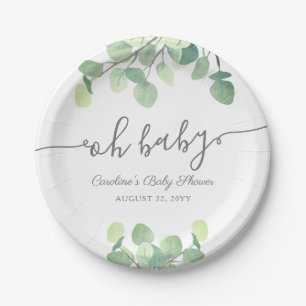 Modern Greenery Eucalyptus Baby Shower Paper Plate