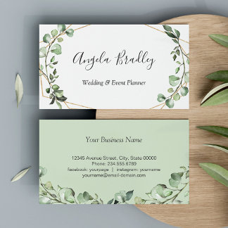 Modern Greenery Eucalyptus Geometric Frame Business Card