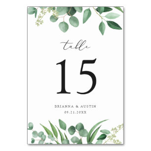 Modern Greenery Eucalyptus Leaves Elegant Wedding Table Number