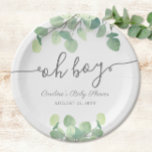 Modern Greenery Eucalyptus Oh Boy Baby Shower Paper Plate<br><div class="desc">This simple design features the script text "oh boy" and pretty painted, watercolor eucalyptus branches. Click the customize button for more flexibility in modifying the text or moving the graphics! Variations of this design as well as coordinating products are available in our shop, zazzle.com/store/doodlelulu. Contact us if you need this...</div>