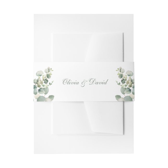Modern Greenery Eucalyptus Wedding Invitation Belly Band (Front Example)