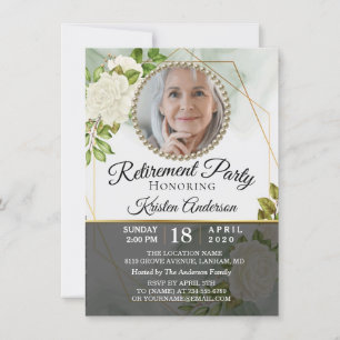 Modern Greenery Floral Photo Retirement Party Invitation