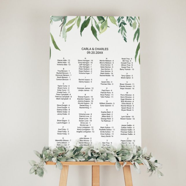 Modern Greenery Foliage Alphabetical Seating Chart (Creator Uploaded)