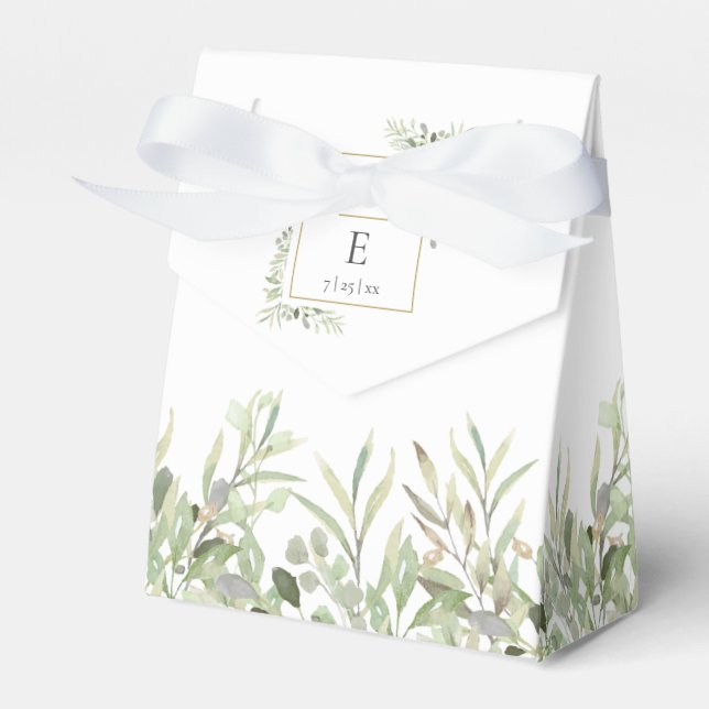 Modern Greenery Foliage Monogram Wedding Favor Box (Front Side)