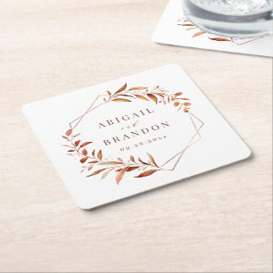 Modern Greenery Geometric Fall Rustic Wedding Square Paper Coaster