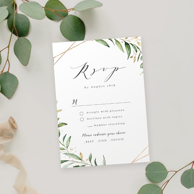 Modern Greenery Geometric Rustic Wedding RSVP Card (Modern Greenery Geometric Rustic Wedding RSVP Card)