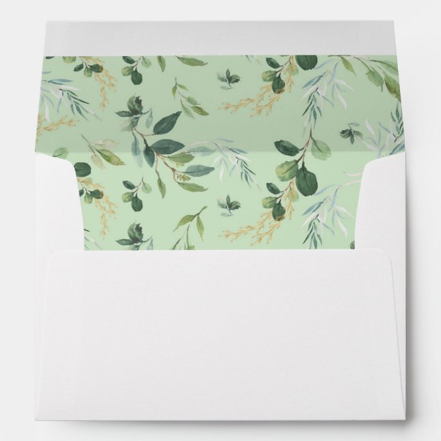 Modern Greenery Gold Baby Elephant Return Address Envelope (Back (Bottom))