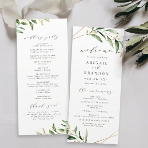 Modern Greenery Gold Geometric Rustic Wedding Program
