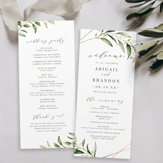 Modern Greenery Gold Geometric Rustic Wedding Program (Modern Greenery Gold Geometric Rustic Wedding Program)