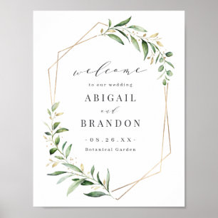 Modern Greenery Gold Geometric Rustic Wedding Sign