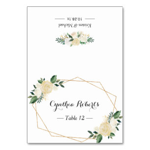 Modern Greenery Gold Ivory Floral Place Card