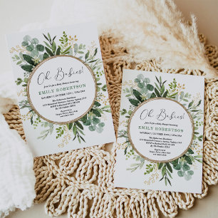 Modern Greenery Gold Neutral Twins Baby Shower Invitation