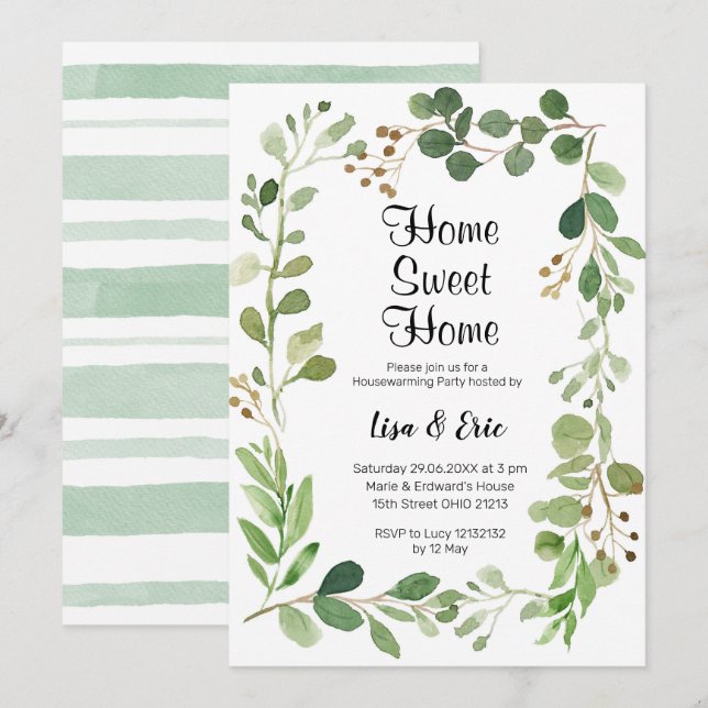 Modern Greenery Housewarming Party Invite (Front/Back)