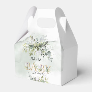 Modern greenery leafy gold letters baby shower favor box