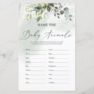 Modern greenery leaves name the baby animals game