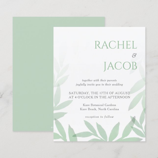 Modern Greenery Leaves Wedding Invitation (Front/Back)