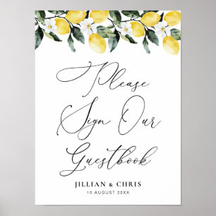 Modern Greenery Lemon Floral Guestbook Sign