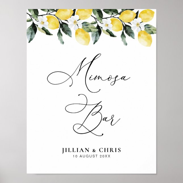 Modern Greenery Lemon Floral mimosa bar sign (Front)