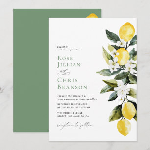 Modern Greenery Lemon Floral Weddding Invitation