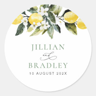 Modern Greenery Lemon Floral Wedding Classic Round Sticker