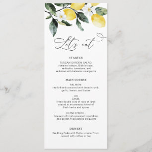 Modern Greenery Lemon Floral Wedding  Menu