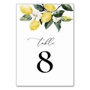 Modern Greenery Lemon Floral Wedding  Table Number