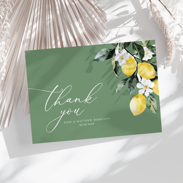 Modern Greenery Lemon Floral Wedding Thank You Card (Creator Uploaded)