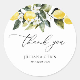 Modern Greenery Lemon Floral Wedding Thank You Classic Round Sticker